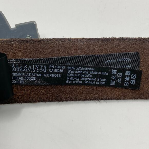 Allsaints Taupe Brown Embossed Anthracite Leather Belt Size 40 AS400028 C - Picture 7 of 13